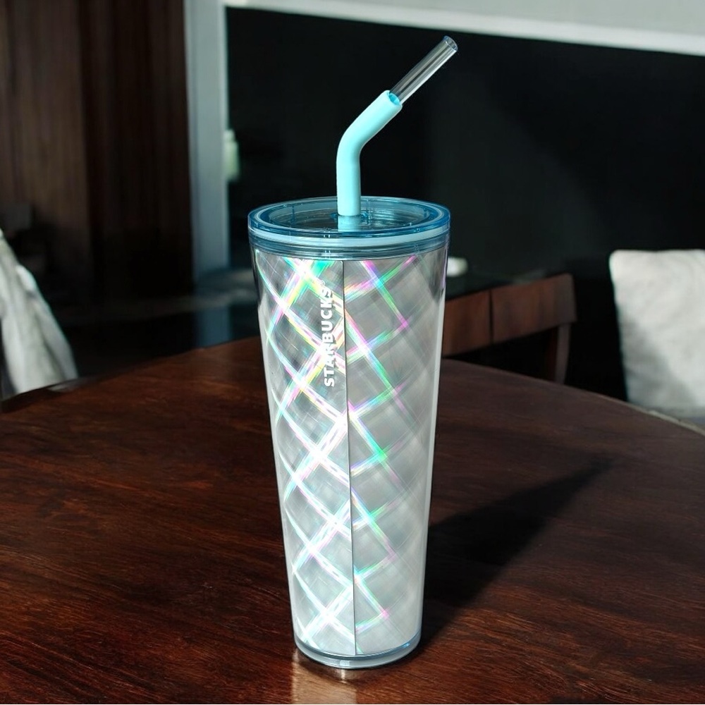 Starbucks iridescent double-walled cold beverage venti tumbler w/ 3 piece straw